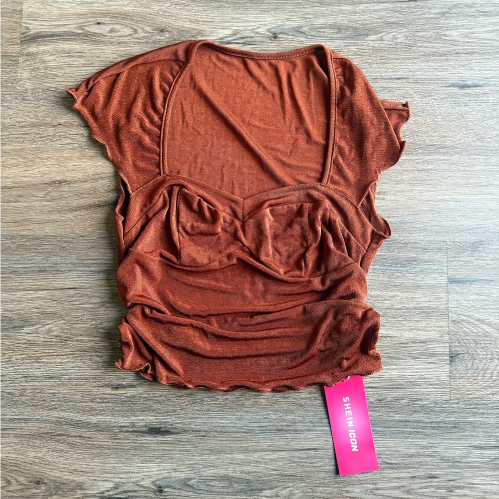 Sweetheart neck Ruched top Medium rust/brown